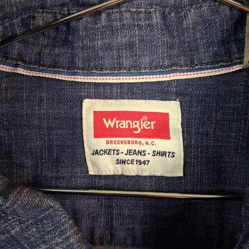 Wrangler Mens Blue Denim Western Snap Button Down Shirt 2XL Long‎ Sleeve 0810 - Picture 2 of 7